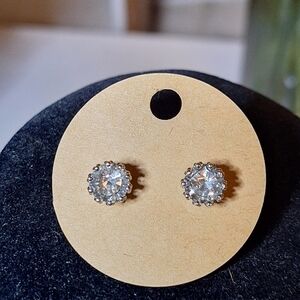 Silver Crown Cz Earrings